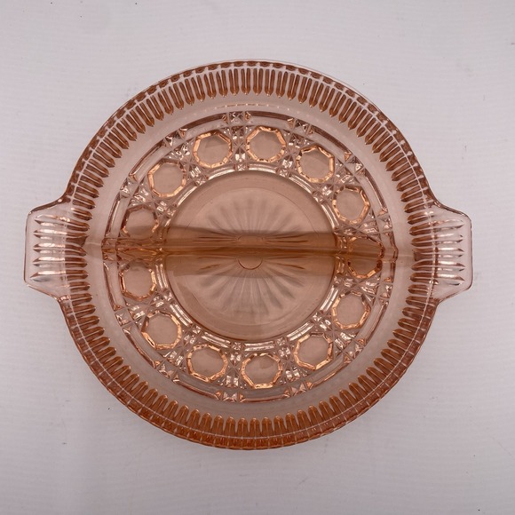 Other - Federal Glass Windsor Pink Divided Relish Dish Button & Cane Designs 7¼" Depress